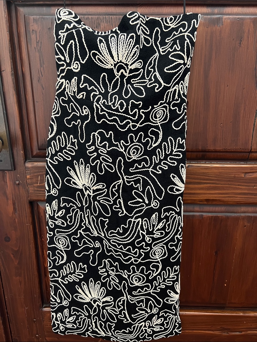 LOFT Strapless Black Dress with Cream Floral Embroidery